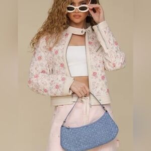 AVEC LES FILLES Floral Print Moto Jacket Size M EUC